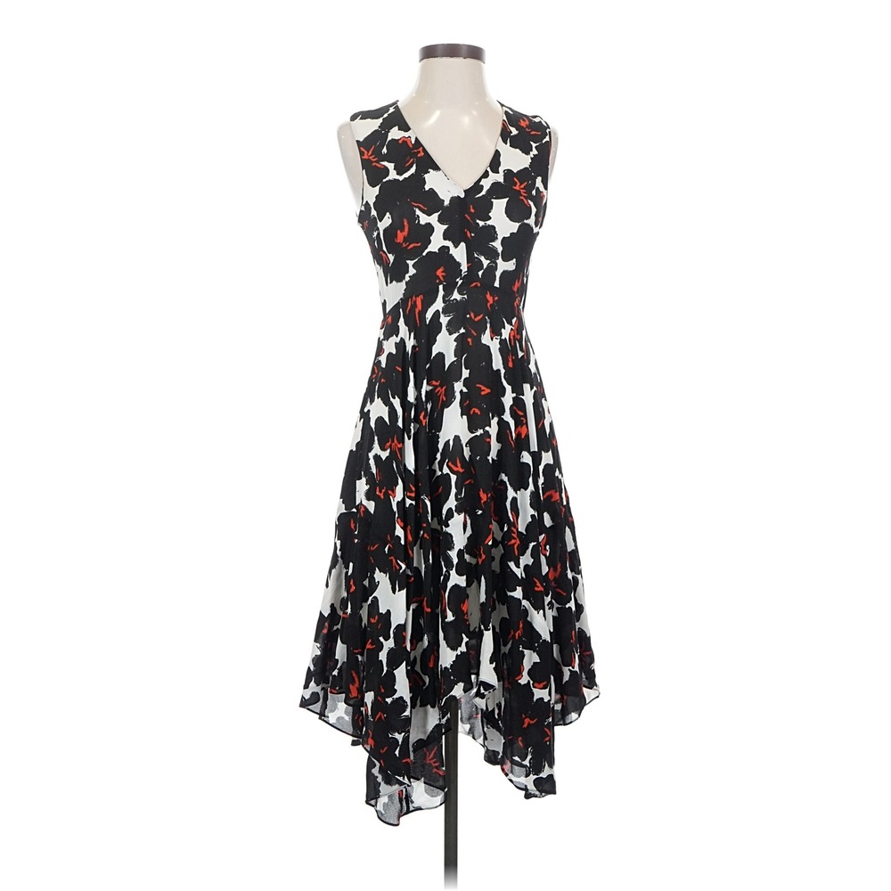 ALC Dress Womens 0 Silk Abstract Floral Ruffle Hem Black‎ Red
